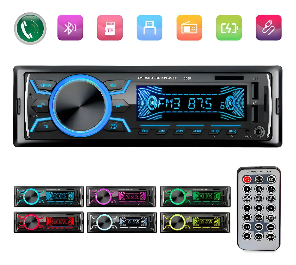 Autoestéreo 1 DIN MP3 con Bluetooth y Asistente de Voz