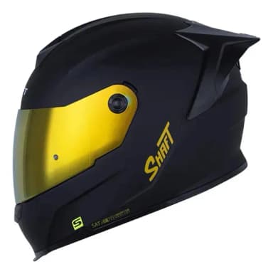 Casco Integral Shaft 502 Sp Solid Certificado Color Negro Mate con Dorado y Visor Iridium Dorado Tamaño del casco XL