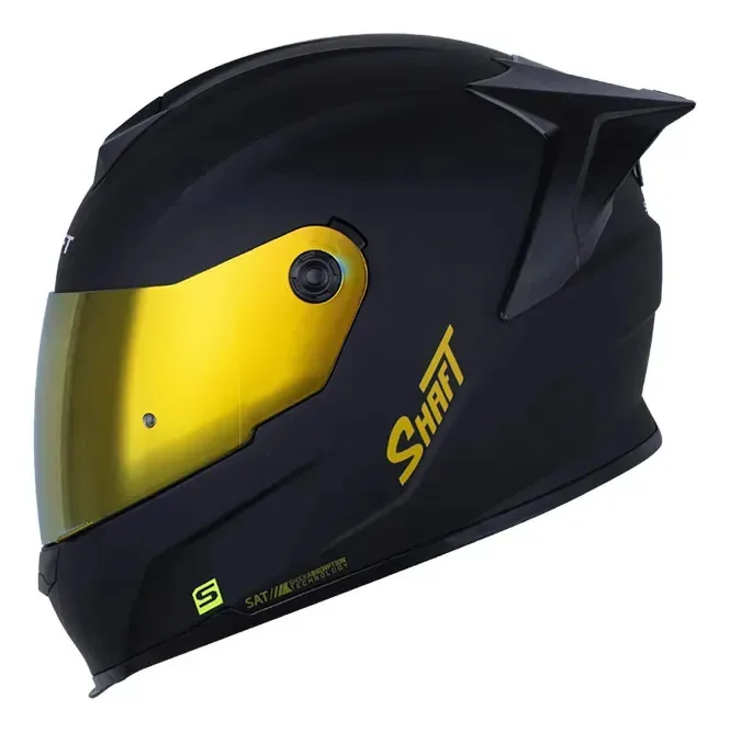 Casco Integral Shaft 502 Sp Solid Certificado Color Negro Mate con Dorado y Visor Iridium Dorado Tamaño del casco XL